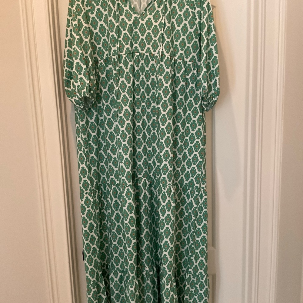 Green Patterned Maxi Dress - Lightweight Boho Style